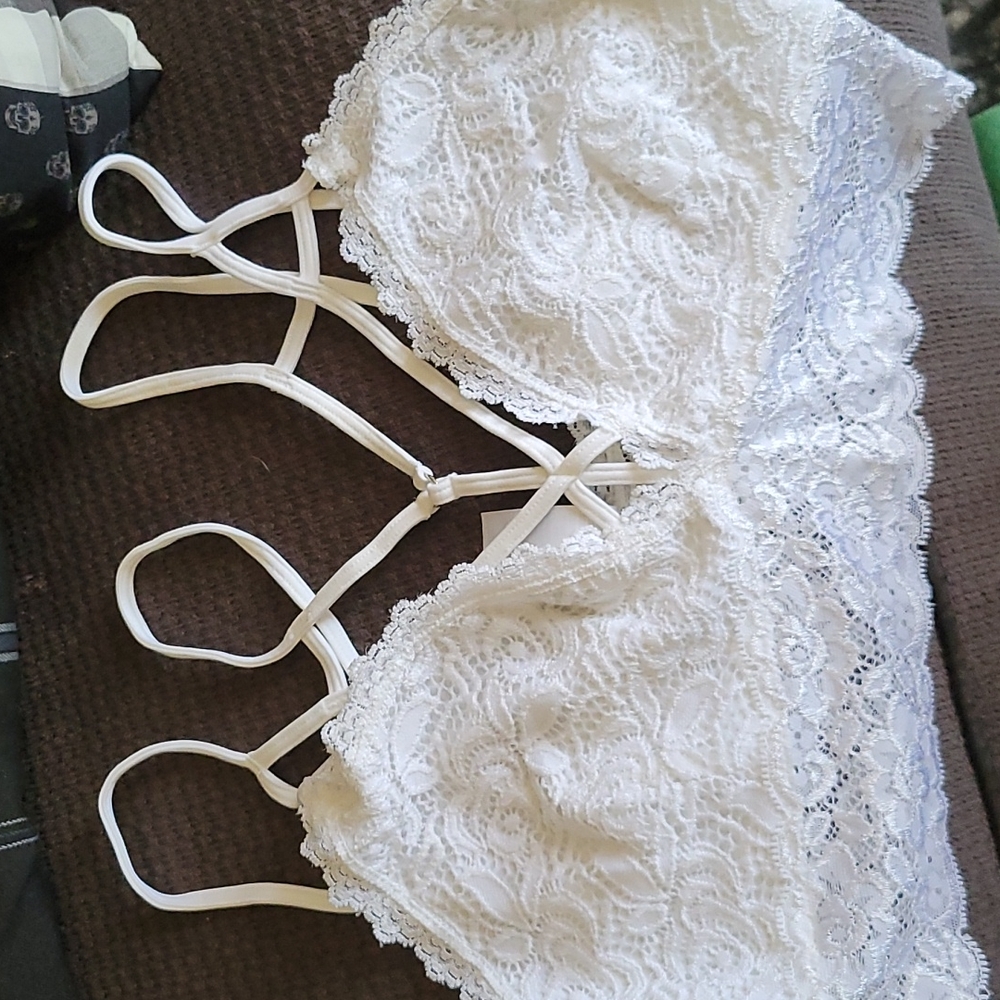 Women's White lace, strapy bralett size M/L
